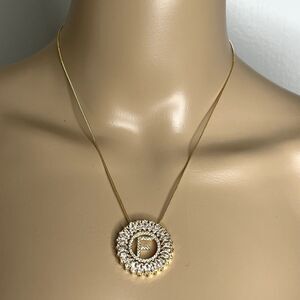 Letter F Gold Rhinestone Medallion Pendant Necklace
